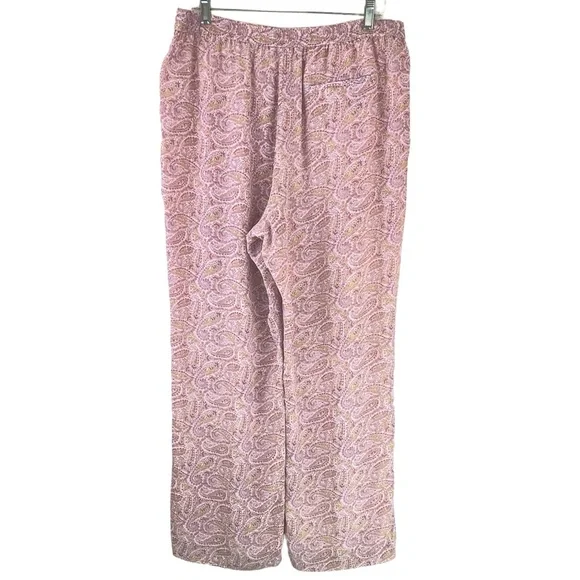 J. Crew 100% Silk Pull-on Pant in Beach Paisley Pink Yellow Blush White Sz 14 - Picture 3 of 10
